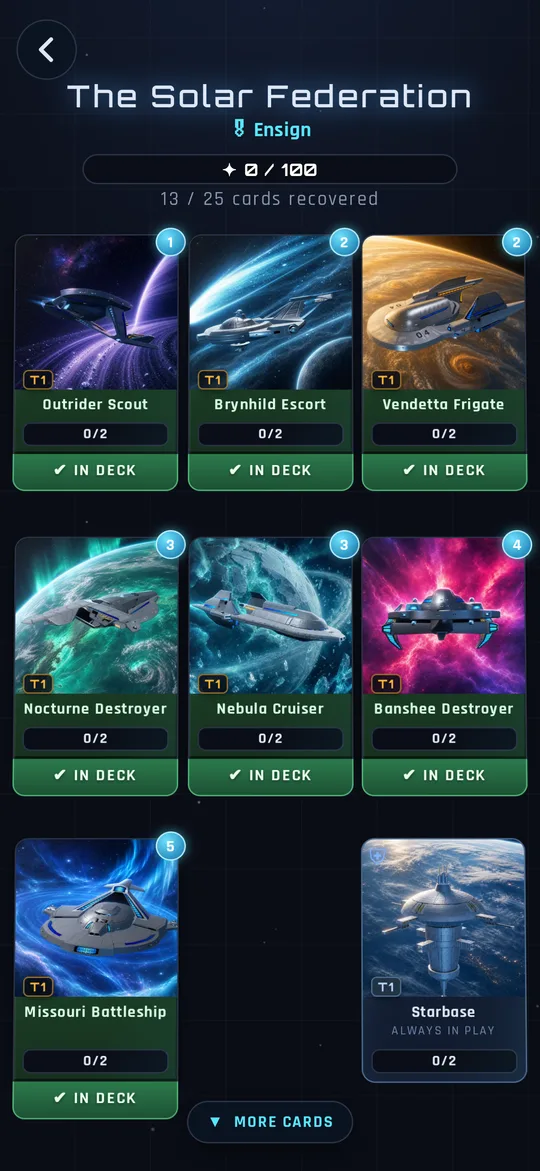 Fleet and card collection screen